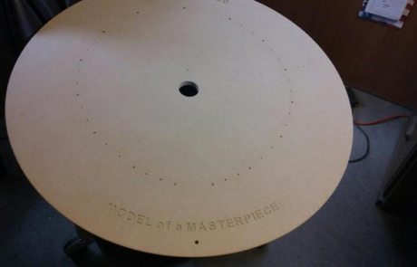Large custom base drilled to exacting specifications with routed logo from MDF