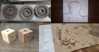 Various wood light fixture components.
